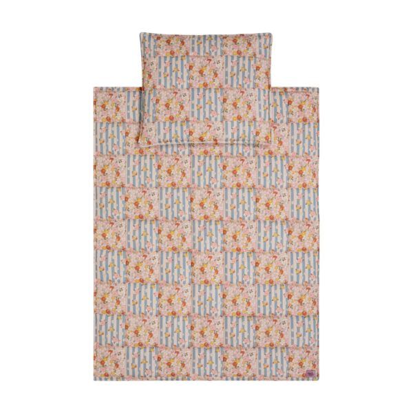 Gestepptes Baumwoll-Patchwork-Decken- + Kissenset groß – Sommergarten