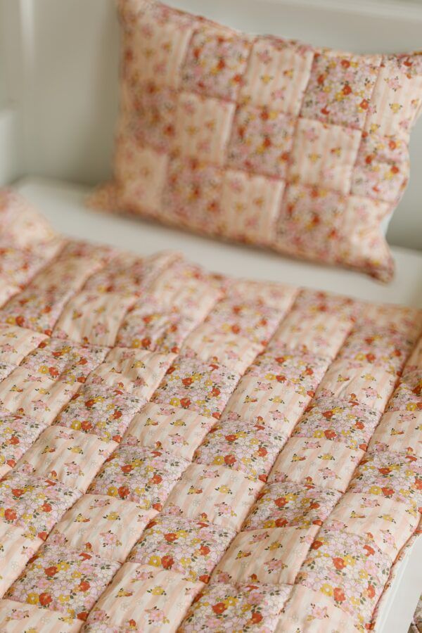 Cotton Quilted Patchwork Blanket + Pillow Set Small - Spring Garden - Image 3