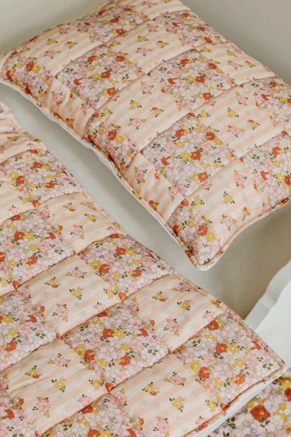Cotton Quilted Patchwork Blanket + Pillow Set Small - Spring Garden - Image 4