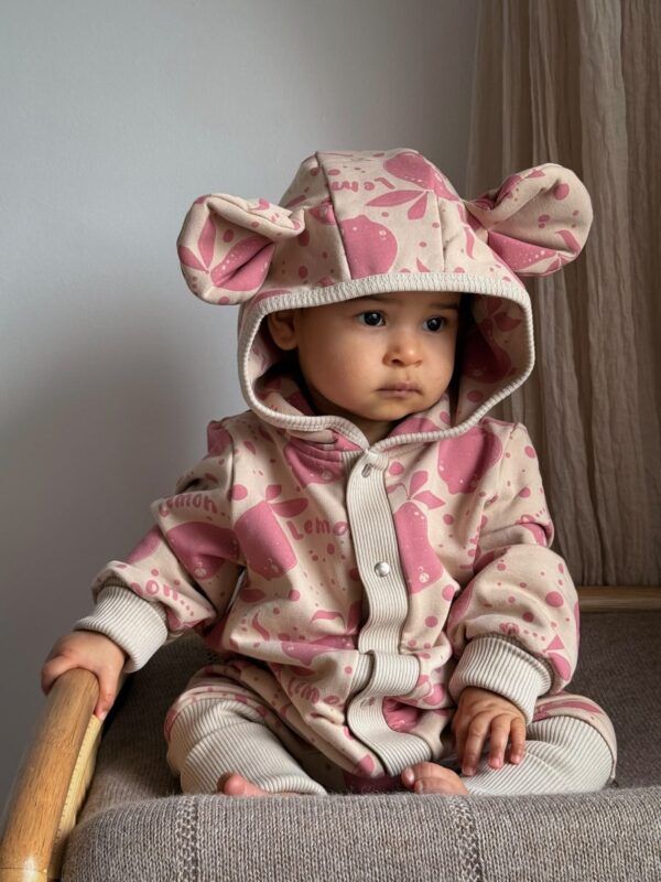 Eared Jumpsuit for Babies and Kids - Beige Lemons - Image 4