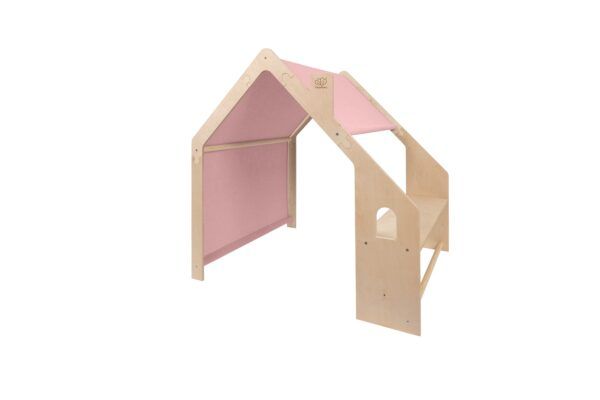MeowBaby® Natural Wooden House for Kids - Pink Roof - Image 5