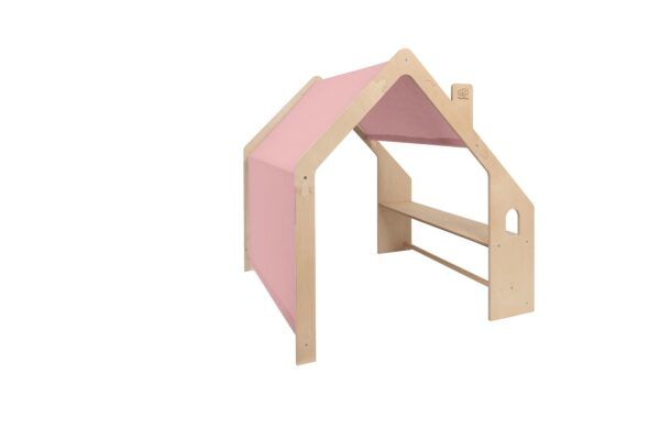 MeowBaby® Natural Wooden House for Kids - Pink Roof - Image 6