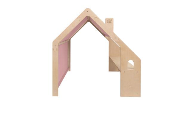 MeowBaby® Natural Wooden House for Kids - Pink Roof - Image 4