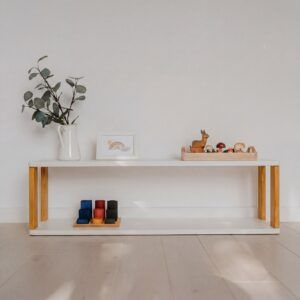Modulares Montessori-Regal gerade - 2 Regalböden - Weiß/bräunlich geölt