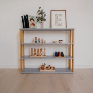 Modulares Montessori-Regal Gerade - 4 Regalböden - Hellgrau/bräunliches Öl
