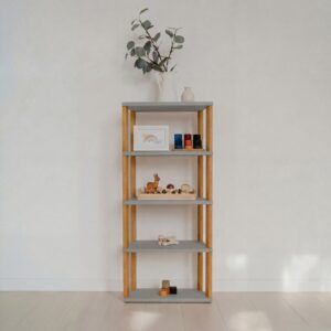 Modulares Montessori-Regal Gerade Mini - 5 Fächer - Hellgrau/bräunliches Öl