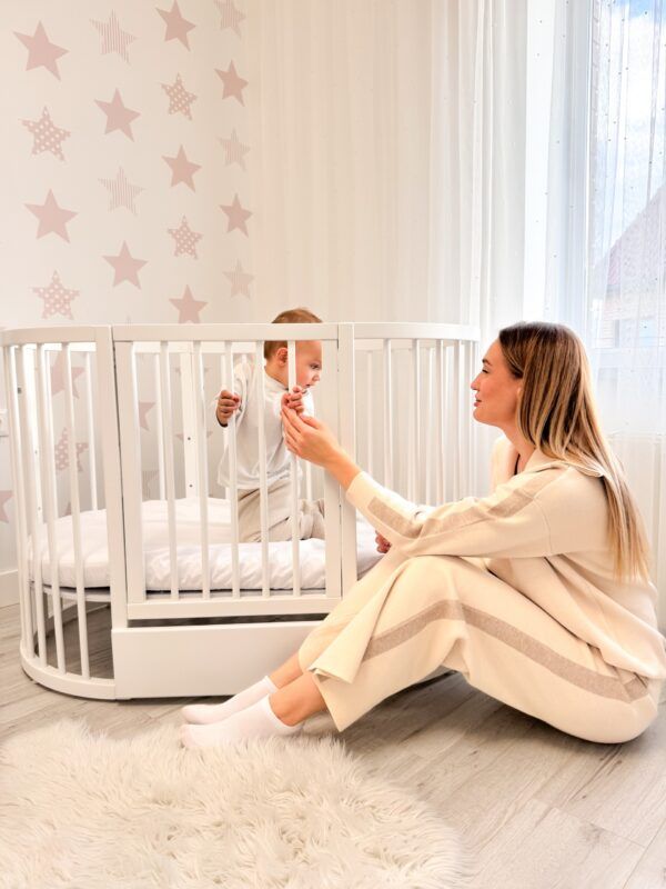 Round Baby Crib OLIN with Mattress - White - Image 6