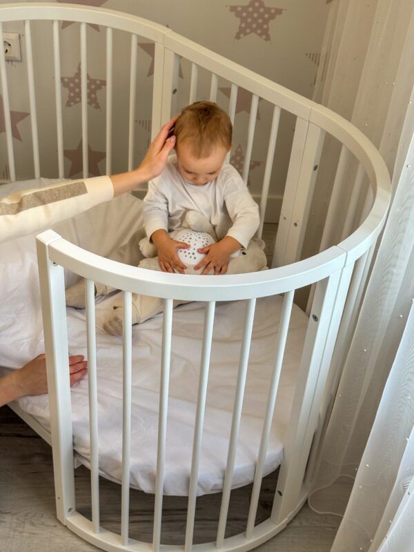 Round Baby Crib OLIN with Mattress - White - Image 9