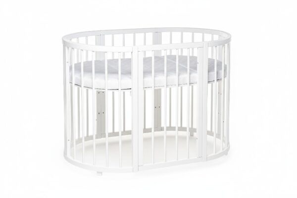 Round Baby Crib OLIN with Mattress - White - Image 4