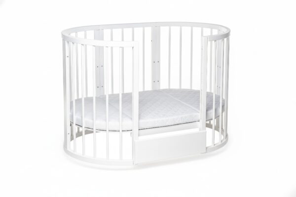 Round Baby Crib OLIN with Mattress - White - Image 2