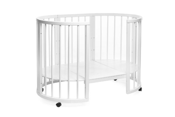 Round Baby Crib OLIN with Mattress - White - Image 3