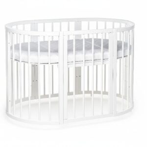 Round Baby Crib OLIN with Mattress - White
