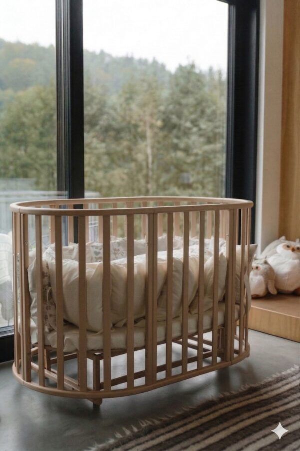 Round Baby Crib OLIN with Mattress - Cappuccino - Image 9