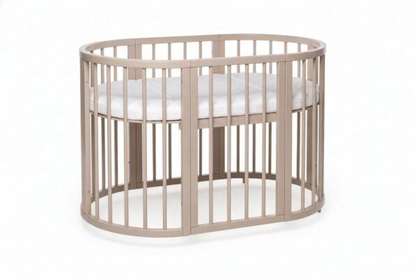 Round Baby Crib OLIN with Mattress - Cappuccino - Image 8