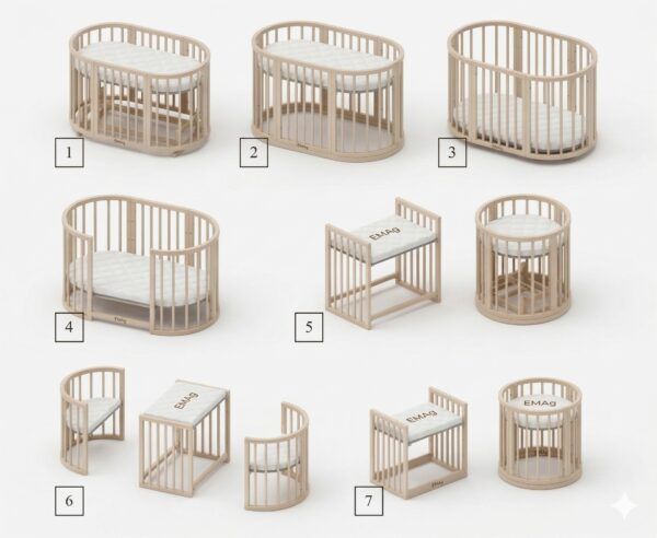 Round Baby Crib OLIN with Mattress - Cappuccino - Image 6