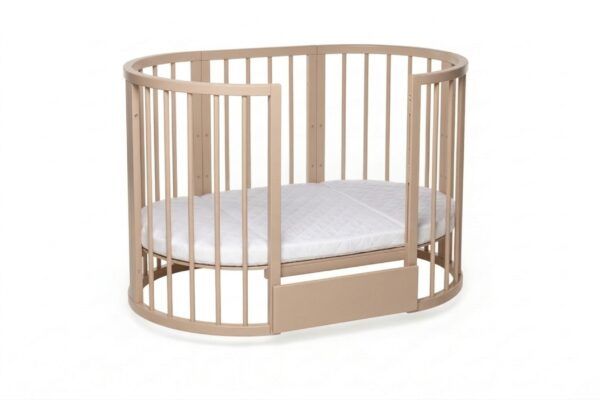 Round Baby Crib OLIN with Mattress - Cappuccino - Image 5