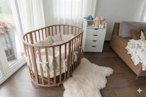 Round Baby Crib OLIN with Mattress - Cappuccino - Image 2
