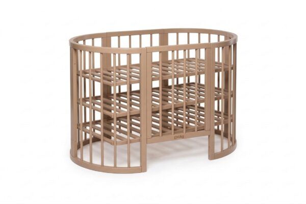 Round Baby Crib OLIN with Mattress - Cappuccino - Image 3