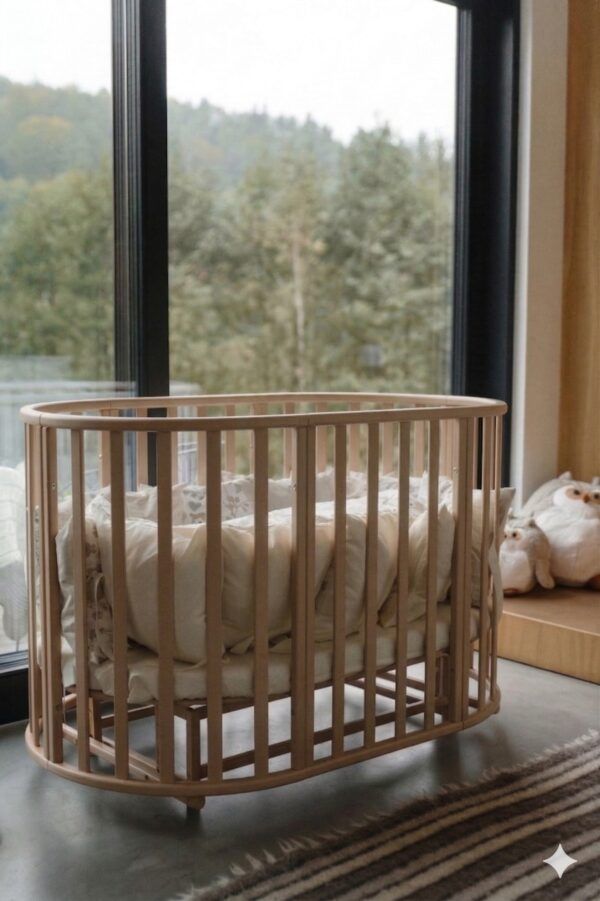Round Baby Crib OLIN with Mattress - Cappuccino - Image 10