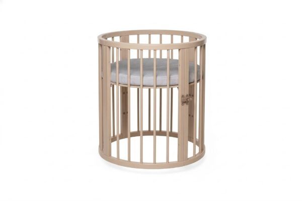 Round Baby Crib OLIN with Mattress - Cappuccino - Image 4