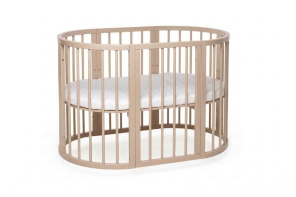Round Baby Crib OLIN with Mattress - Cappuccino