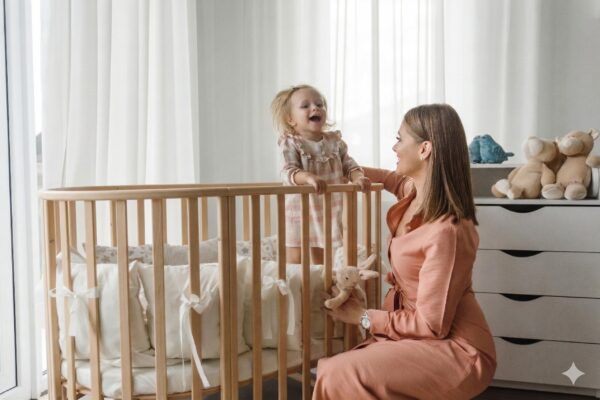 Round Baby Crib OLIN with Mattress - Natural - Image 6