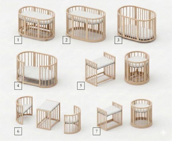 Round Baby Crib OLIN with Mattress - Natural - Image 11