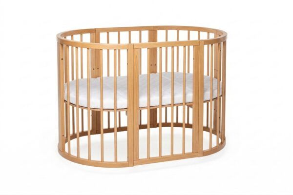 Round Baby Crib OLIN with Mattress - Natural - Image 2