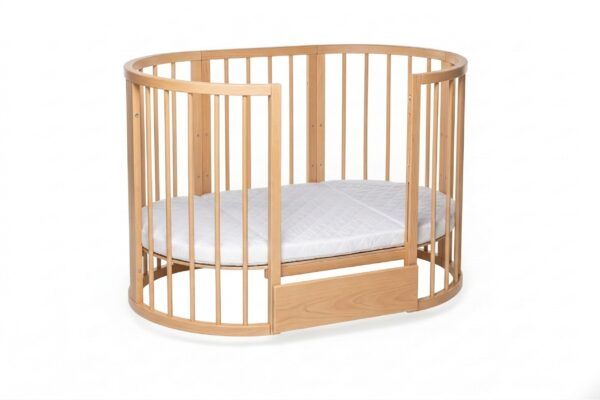 Round Baby Crib OLIN with Mattress - Natural - Image 8
