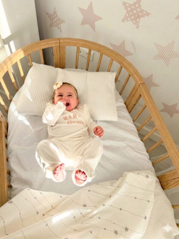 Round Baby Crib OLIN with Mattress - Natural - Image 9