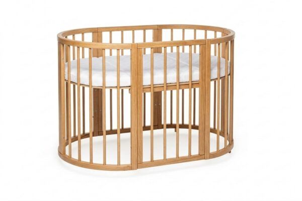 Round Baby Crib OLIN with Mattress - Natural - Image 3