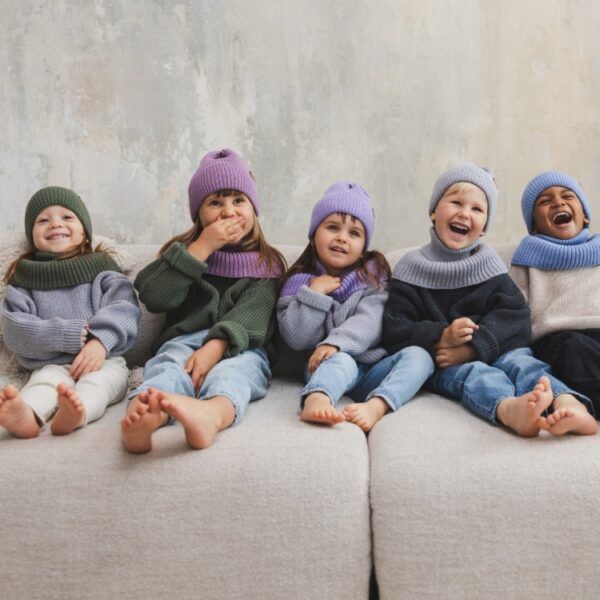 Winter Merino Wool Tube Scarf for Kids - Olive - Image 2