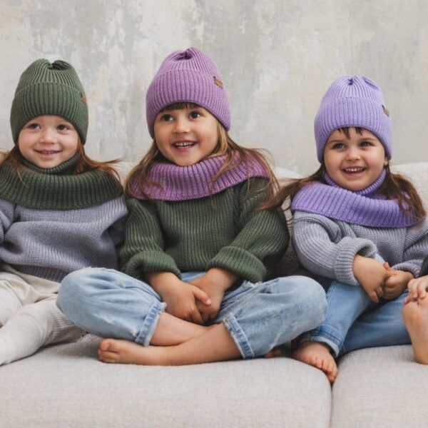 Winter Merino Wool Tube Scarf for Kids - Olive - Image 3