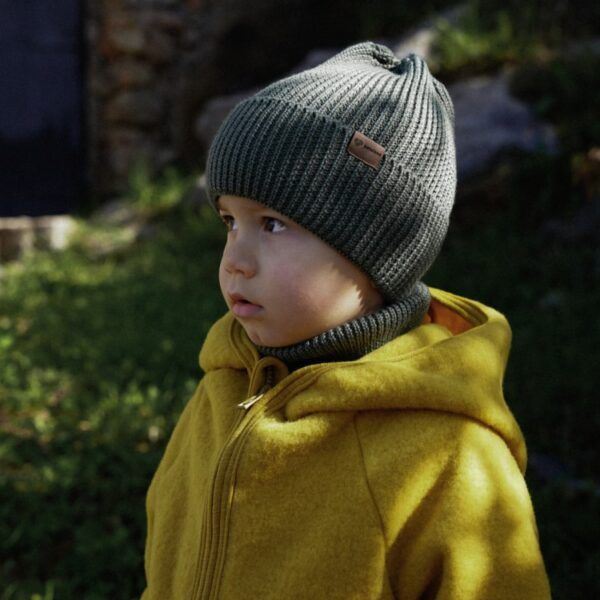 Winter Merino Wool Tube Scarf for Kids - Olive - Image 4