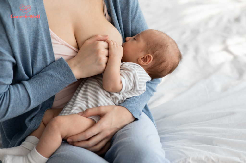 Breastfeeding parent noticing milk let-down while a newborn begins deeper rhythmic swallowing