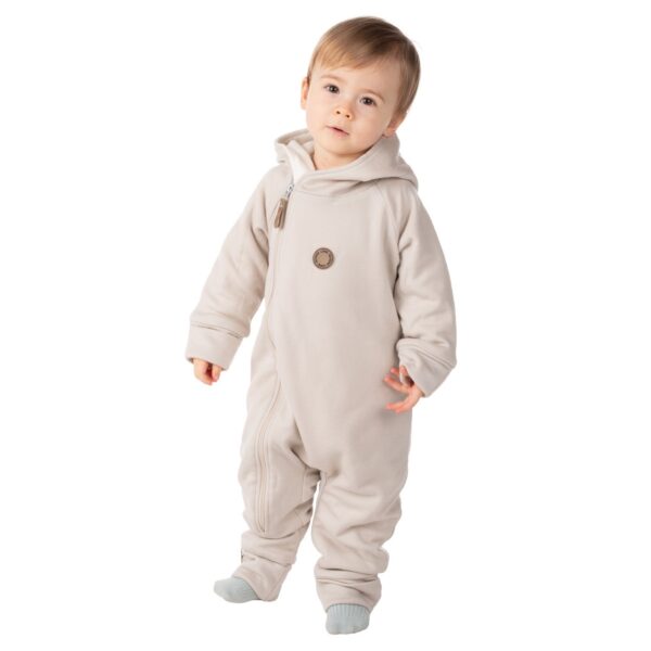 Bear-Ear Cotton-Lined Merino Wool Baby Overall – Beige - Image 2