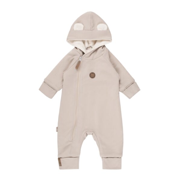 Bear-Ear Cotton-Lined Merino Wool Baby Overall – Beige - Image 3