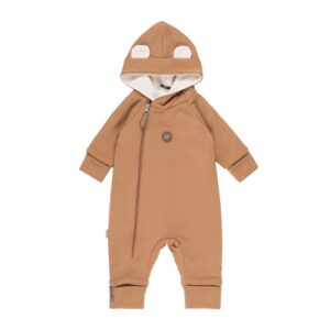 Bear-Ear Cotton-Lined Merino Wool Baby Overall – Brown
