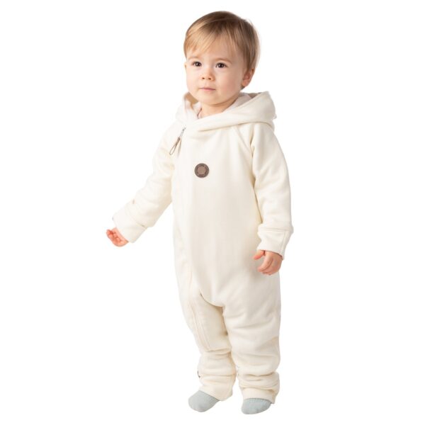 Bear-Ear Cotton-Lined Merino Wool Baby Overall – White - Image 2