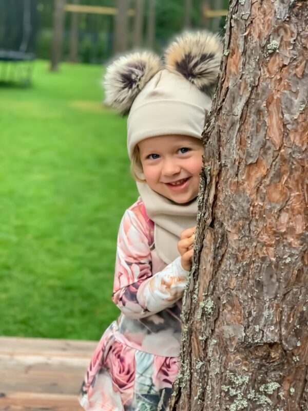 Beige Merino Wool Double Pom-Pom Balaclava - Image 7