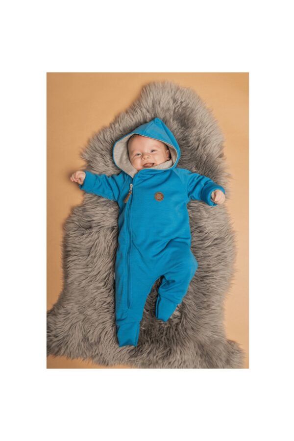 Cotton-Lined Merino Wool Baby Overall – Bright Blue - Image 3