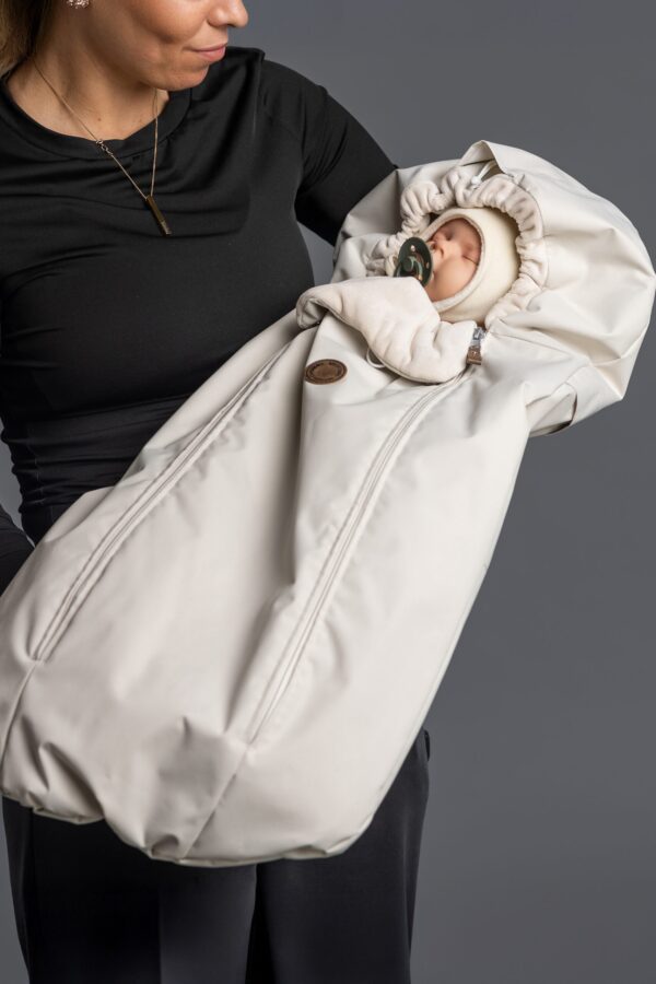 Down-Filled Baby Winter Footmuff – White / Beige, One Size - Image 3