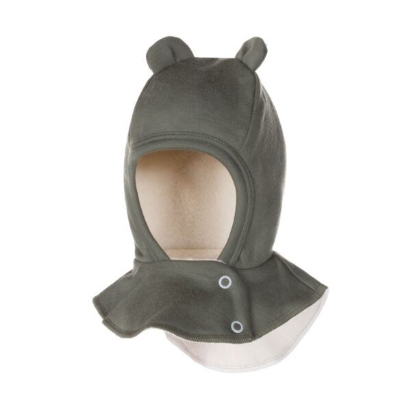 Khaki and Green Merino Wool Baby Balaclava - Image 2