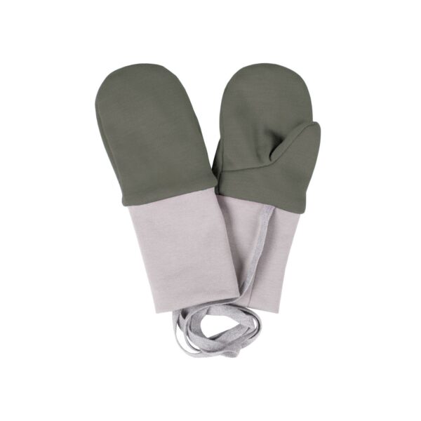 Khaki and Green Merino Wool Baby Mittens with Thumb