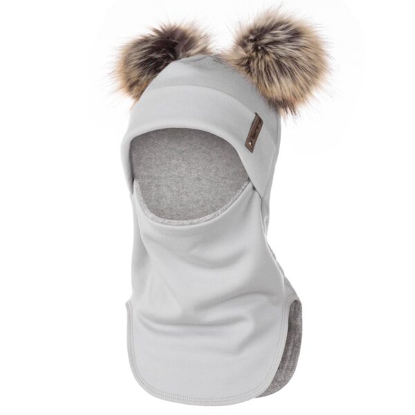 Light Grey Merino Wool Double Pom-Pom Balaclava - Image 2