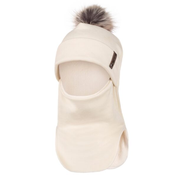 Weiße Merino-Woll-Schlupfmütze mit Bommel – Bild 2