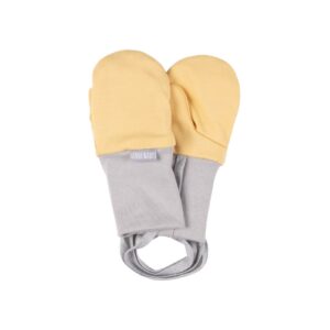 Gelbe Baby-Fäustlinge aus Merinowolle mit Daumen